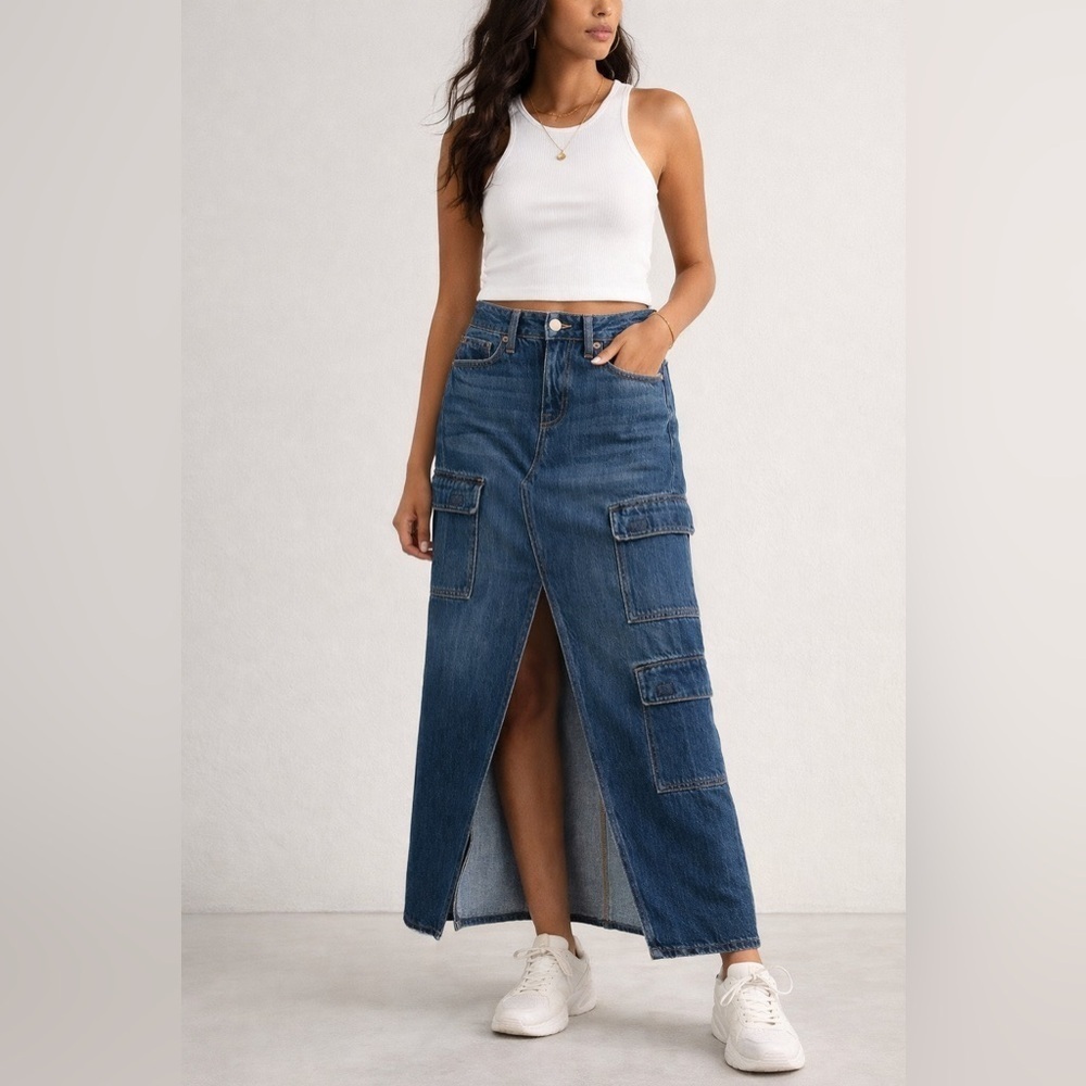 NWT American Eagle Outfitters Women's Blue Denim Cargo Skirt Size 0